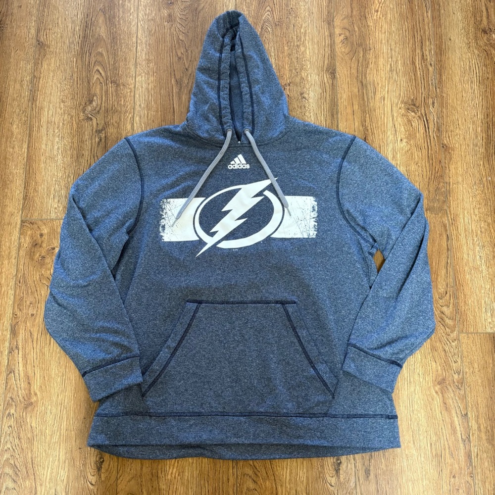 Adidas Tampa Bay Lightning NHL Hoodie Mens XL Blue ClimaWarm Fleece Sweatshirt